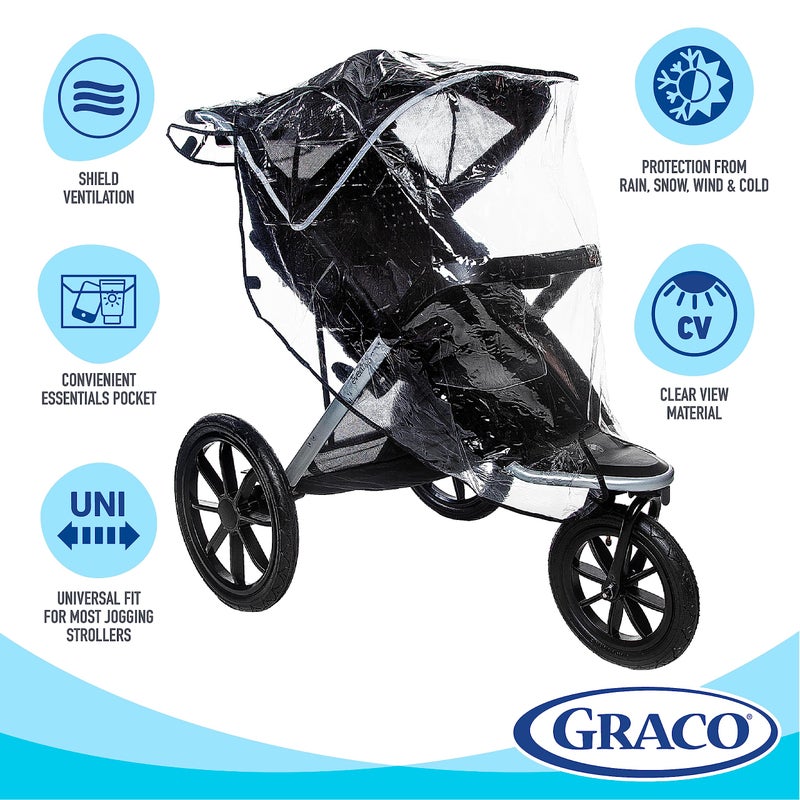 Graco Baby Jogging Stroller Universal Rain Cover  Ventilated Weather Shield  Waterproof  Windproof  Versatile Size to Fit Most Jogging Strollers  Vinyl  Clear  Plastic - Image 2